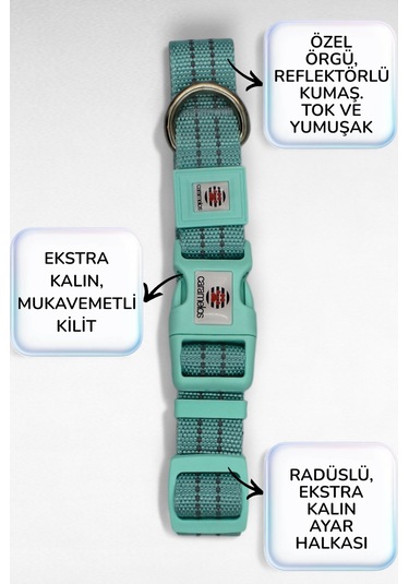 Caramelos Reflektörlü Köpek Tasması, Kişiye Özel Köpek Tasması. Büyük Ive Orta Irk Köpek Tasması Sy Mavi