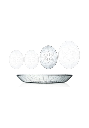 Decocia 1 Adet 29 Cm Oval Cam Salata Sunum Tabağı Vega Desenli