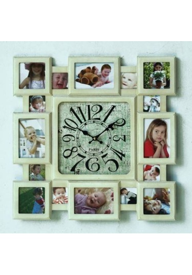 MUTFAK SAATLERİ-MB FOTOĞRAF ÇERÇEVELİ BEJ DUVAR SAATİ-50x50CM Ahşap