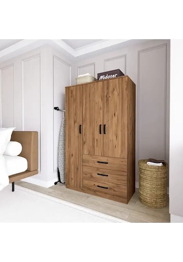 Easy Atlantik Çam 3 Kapılı 3 Çekmeceli Çok Amaçlı Elbise Dolabı Atlantik Çam