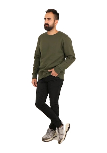 Superfly Bisiklet Yaka Erkek Basic Sweatshirt Spf101222216032 Haki