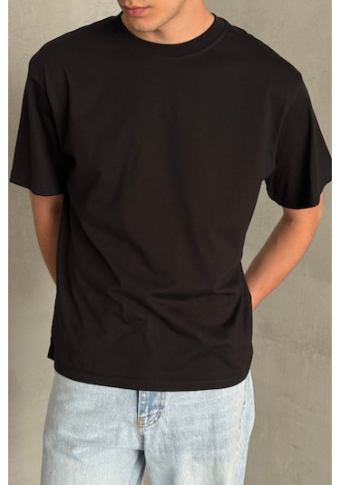 Hyman Erkek %100 Pamuk Oversize Basic T-shirt Siyah
