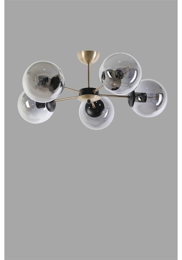 Modern Beşli Füme Glop Camlı Gold-siyah Avize