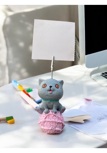 Scottish Kedi Temalı Not Tutacağı Fotoğraf Tutacak Tutucu Ofis Seti Hediyelik Gri