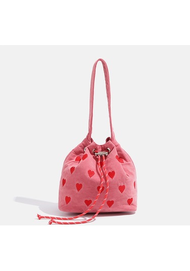 Charhp&kejnt Love Bağcıklı El Çantası Omuz Çapraz Askılı Kova Çanta Pembe