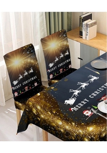 Flybuy Xıxun Tek Siyah Seti Sandalye Sandalye Parça Örtüsü Örtüsü Noel Masa Masa Kılıfı Kapak Emici Elastik Dekorasyon 180cm 140 Kh Siyah