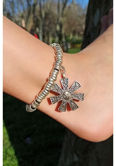 Antik Gümüş Kaplama Özel Figür Şekilli El Yapımı Kadın Halhal Gümüş