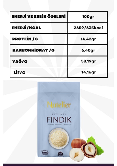 Nutelier Kavrulmuş Kıyılmış Pirinç Fındık 250 G