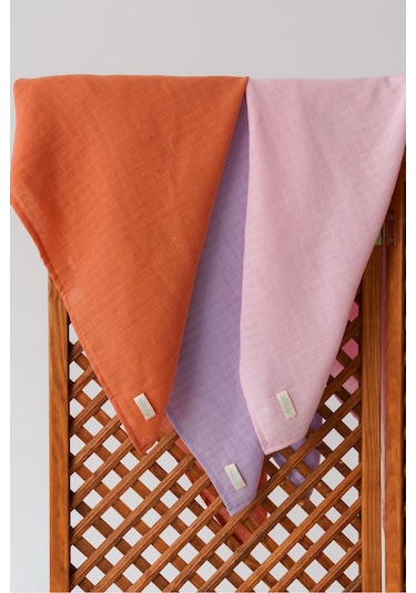 3'lü Organik Pamuk Müslin Örtü Seti Unisex Pudra Pembe, Lavanta, Tarçin 3 Adet 75x85 CM Karışık