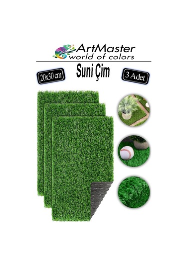 Yapay Çim 20x30 Cm 3 Adet A4 Boyutunda Dekoratif Maket Çim Yapay Çim Halı Teraryum Suni Çim Diğer