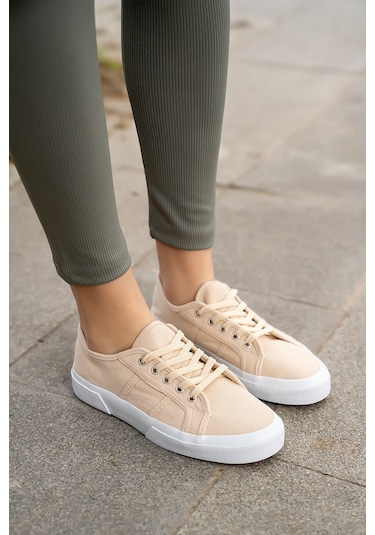 Kadın Keten Sneaker Bej