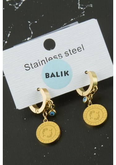 Kadın Nazar Boncuklu Çelik Balık Burç Küpe 88873