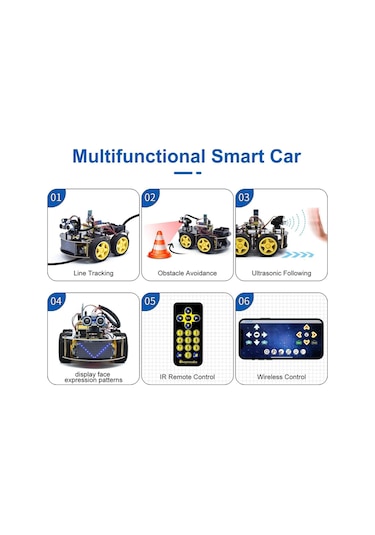 Keyestudio Keyestudıo Akıllı Araba Robotu, 4wd Programlanabilir Dıy Başlangıç Kiti Bilim Seti