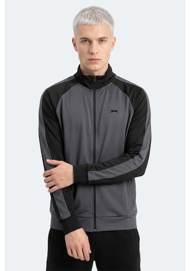 Slazenger Redora Erkek Dik Yaka Fermuarlı Koyu Gri Sweatshırt