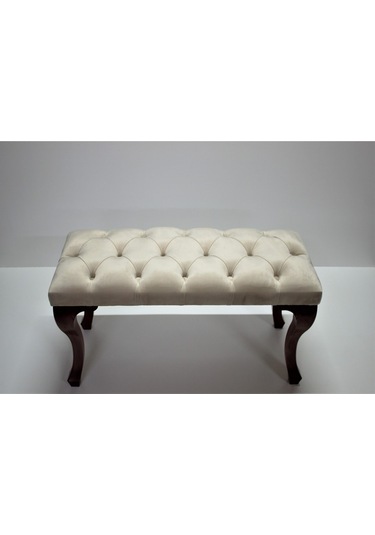 Gazzini Classic Chester Model Kapitoneli Puf- Ceviz Ayak, Krem Kumaş