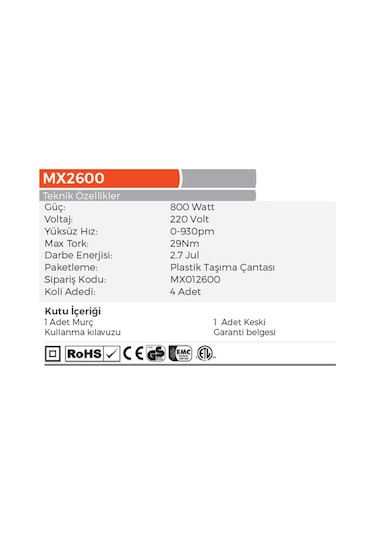Max Extra MX2601 Elektrikli Sds Plus Kırıcı Delici 790 Watt 2.7 Jul