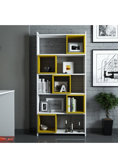 Variant Box Kitaplık Ve Çalışma Masası Takımı - Beyaz / Sarı Beyaz