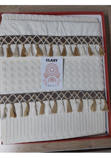 Clasy Butik Çift Kişilik Pike Takımı Bohemline Ekru