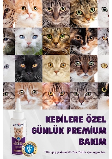 Veturel Kedi Yüz Temizleme Kulak Burun Ağız Çene Gözyaşı Lekesi Bakım Spreyi 3 x 100 ML