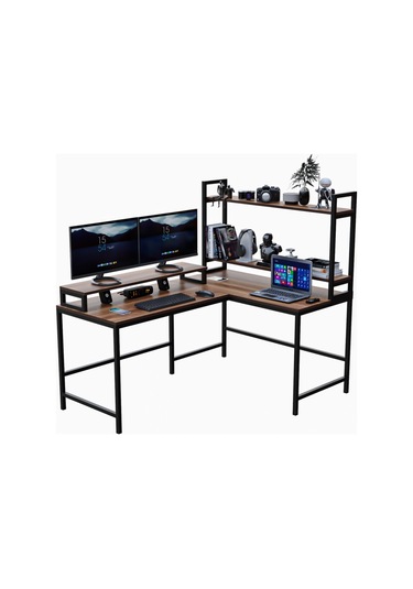 Raflı L Şekilli Ofis Masası -610-c Ceviz