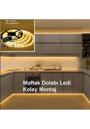 Tak Çalıştır Mutfak Dolabı Ledi Şerit Led 5 Metre Günışığı