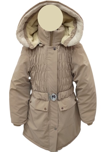 Kız Çocuk Önü Gipeli Kemerli Kapüşonlu Fermuar Çıtçıt Kapama Peluş Astarlı Açık Kahve Midi Boy Mont Açık Kahverengi