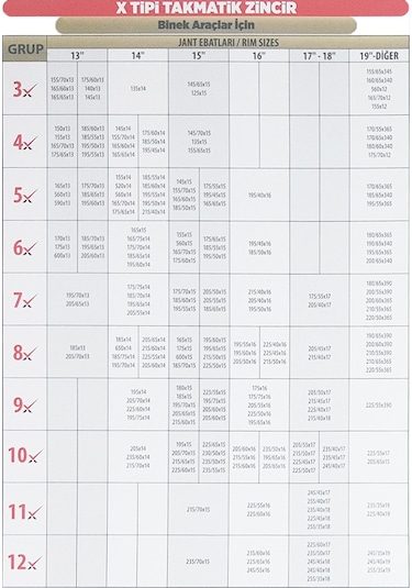 215/50/17 Mefatech X10 Takmatik Oto Araç Lastik Zinciri