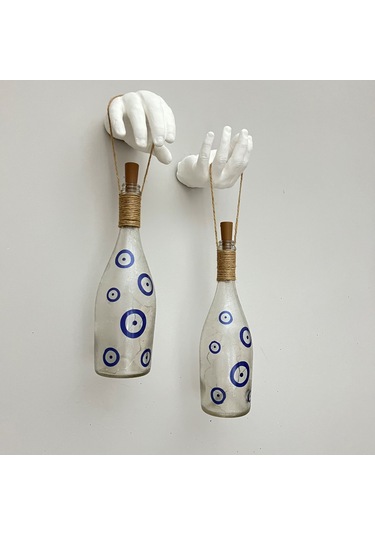 Nazar Boncuklu Şişe Duvar Dekor Apliği 2 Li Set Mavi