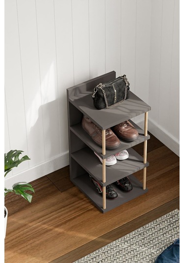 Çok Amaçlı 4 Raflı Ayakkabılık, Banyo, Mutfak Düzenleyici Organizer Antrasit Gri Antrasit - Gri