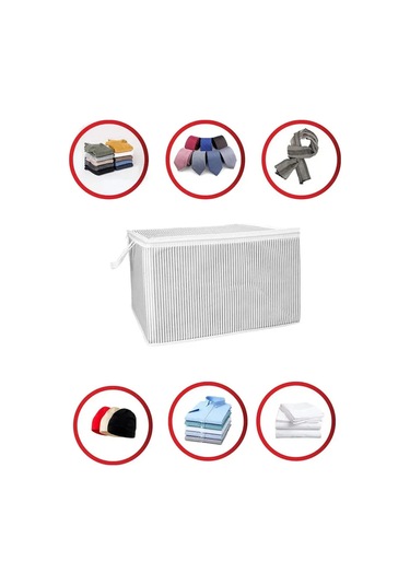 4 Adet Gri Çizgili Fermuarlı Mini Boy Hurç Yastık-kazak-kıyafet Düzenleyici 45 40 30 Cm Gri-beyaz