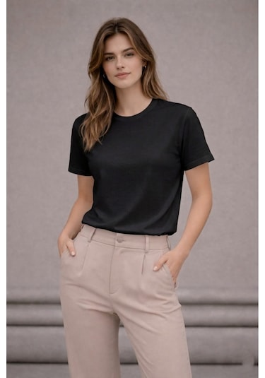 Bürke 2'li Erkek/Unisex Siyah Renk %100 Pamuk Bisiklet Yaka Basic Tişört