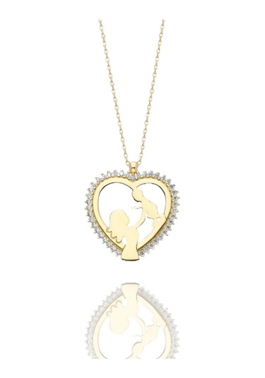 Yenidoğan Anne Bebek Kalp İçinde Çok Şık 14 Ayar Altın Kolye