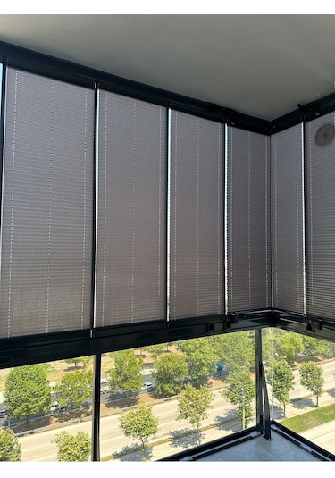 Blind-x Antrasit Plise Katlanır Cam Balkon Perdesi, Ofis Perdesi, Mutfak Perdesi, Salon Perdesi
