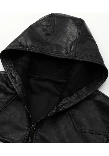 Kapüşonlu Triko Yaka Ve Triko Bel Hakiki Kuzu Derisi Yelek Siyah