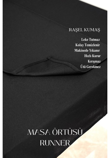 Smooth Set Masa Örtüsü Ve Runner Seti Sofra Bezi Çeyiz Seti Masa Örtüsü Ve Runner Siyah