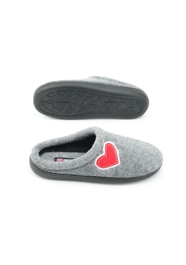 Gezer Kışlık Comfort Taban Kalp Desenli Keçe Kadın Terlik - Gri