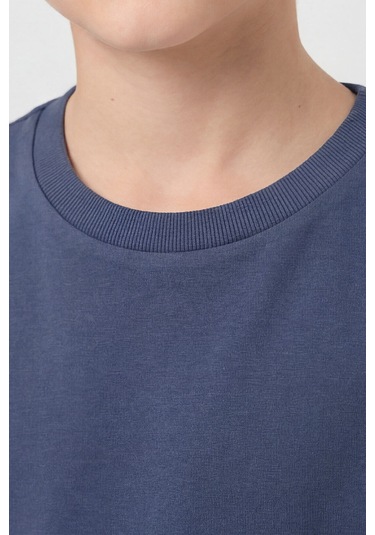 Koyu Mavi O Yaka Standart Fit Basic Unisex Çocuk T-shirt - 11328 Koyu Mavi