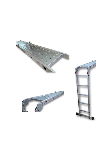 Endokon Platformlu 3,46 Metre - 12 Basamaklı Katlanır Akrobat Merdiven - Büyük Menteşe - Kalın Profil