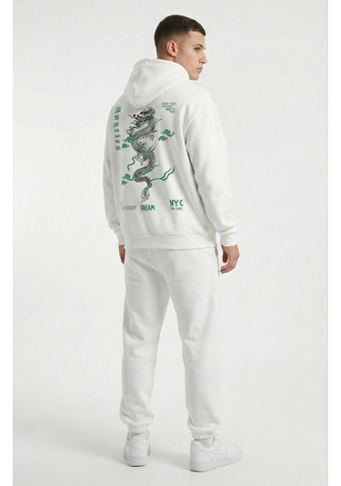 Nevermind Unisex Oversize Hoodie Detaylı Grafik Figür Baskılı Beyaz