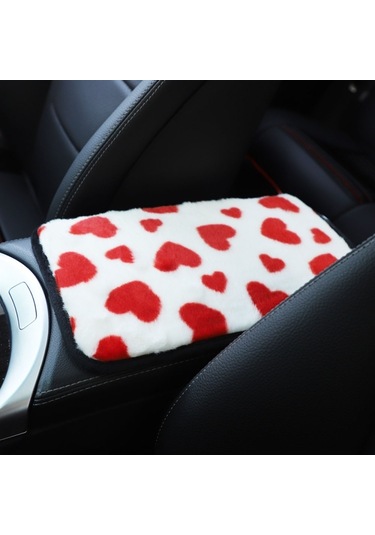 Sones Peluş Kalp Desenli Araç Orta Konsol Kapak Matı 32x19cm Kırmızı