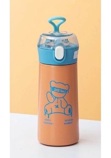 Paslanmaz Çelik Termos Su Şişesi 350ml Vakumlu Pipetli Turuncu İthal Ürün Turuncu