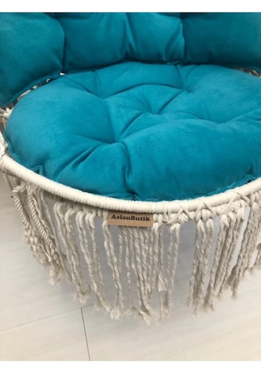 Makrome Özel Örgü Salıncak Hamak Pamuk İp 60 X 80 Turkuaz Yastık Ekru