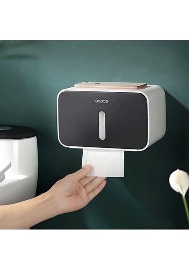 Fastbuy Dream011 Siyah Küçük Şeffaf Pencere Delme Gerektirmeyen Kendinden Yapışkanlı Duvar Montajı Tuvalet Kağıdı Tutucu Bany Siyah