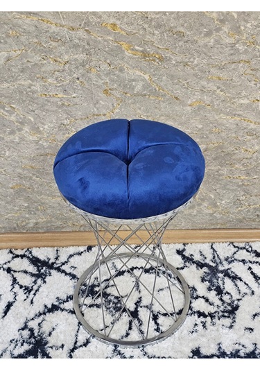 Yuvarlak Krom Kaplama Puf Oturak - Bench - Ayak Ucu Oturak - Tabu Çok Renki