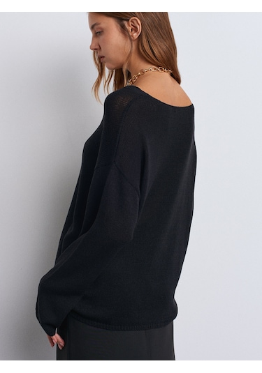 Dilvin 10706 Oval Yaka Yumuşak Dokulu Triko Kazak Siyah
