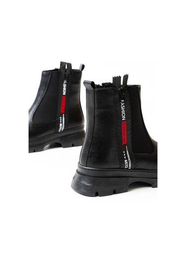 Asm-086 Siyah Fashion Aksesuarlı Fermuarlı Günlük Kadın Bot Beyaz