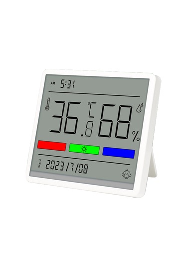 Skycity Beyaz Evcil Dijital Sicaklık Nem Ölçer, Büyük Ekran, Zaman/tarih Gösterimi, Hassas Sensör, Pil İçerir Cr2032