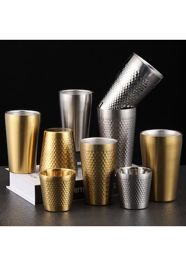 Sones 260ml 304 Paslanmaz Çelik Çekiç Kupa Kalınlaştırılmış Çift Katmanlı Restoran Çay Fincanları