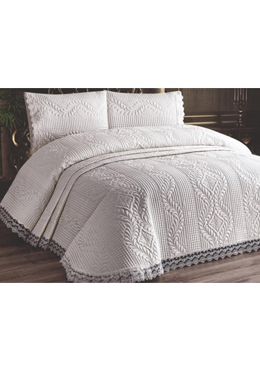 Limena Dantelli Kapitoneli Tek Kişilik Yatak Örtüsü Krem