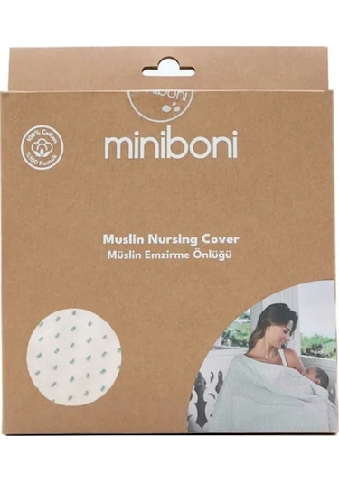 Miniboni Müslin Emzirme Örtüsü - Beyaz - Mint